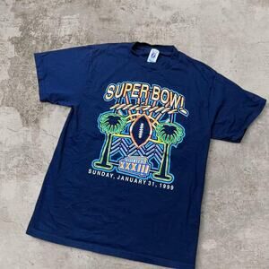 90s navy blue Super Bowl XXXIII January 31, 1999 Miami  graphic t shirt size L